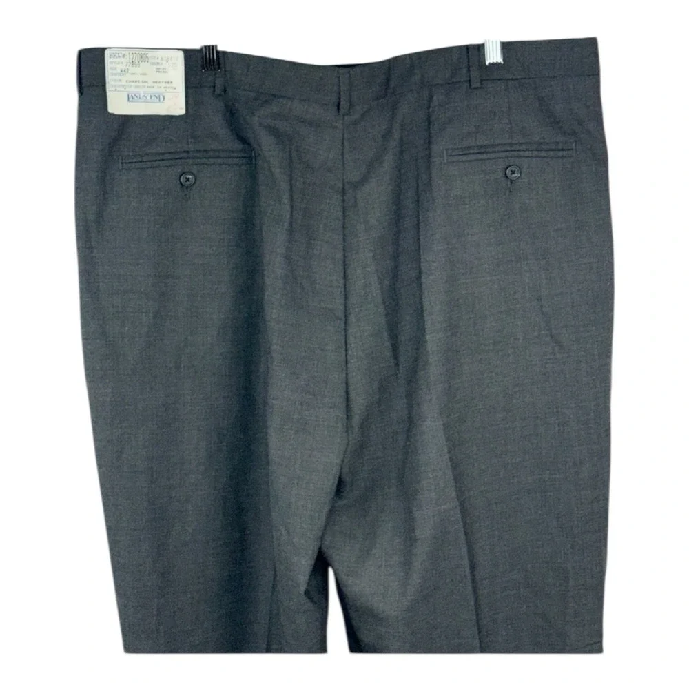 New VTG Lands End Men's 42‎ L Charcoal Heather Wool Dress Pants Pleated Unhemmed